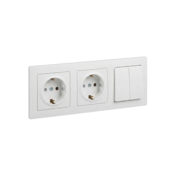 Legrand - Двойная бытовая розетка SCHUKO и двойной последовательный выключатель č. 5 с рамкой SUNO 250V белая