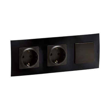 Legrand - Двойная бытовая розетка SCHUKO и однополюсный выключатель № 1 в рамке NILOE, 250 В, черный