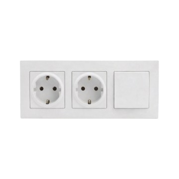 Legrand - Двойная бытовая розетка SCHUKO и однополюсный выключатель № 1 в рамке NILOE STEP 250V белая