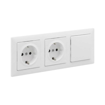 Legrand - Двойная бытовая розетка SCHUKO и однополюсный выключатель №1 с рамкой SUNO 250V белый