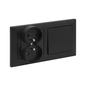 Legrand - Двойная домашняя розетка и однополюсный выключатель № 1 с рамкой SUNO 250V черный