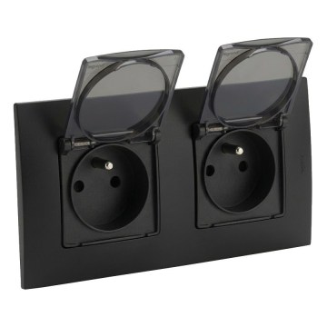 Legrand - Двойная наружная розетка NILOE 250 В IP44 чёрная