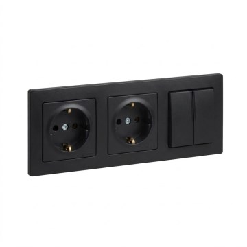 Legrand - Двойная розетка для дома SCHUKO и двойной последовательный выключатель № 5 с рамкой SUNO 250V чёрный
