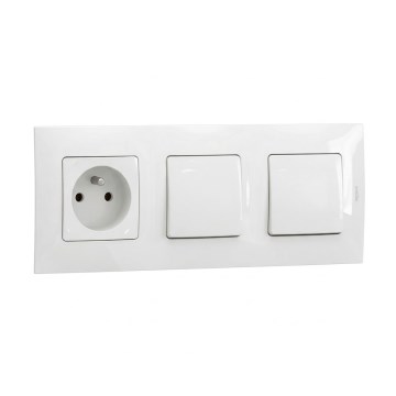 Legrand - Двойной однополюсный выключатель №1 и домашняя розетка с рамкой NILOE 250V белая