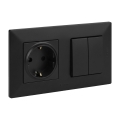 Legrand - Двойной проходной выключатель 6+6 и бытовая розетка SCHUKO с рамкой NILOE STEP 250V чёрный