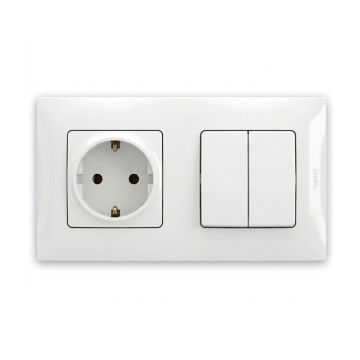 Legrand - Двоклавішний серійний вимикач № 5 та домашня розетка SCHUKO з рамкою NILOE 250V біла