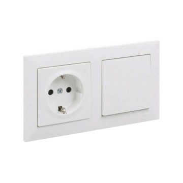 Legrand - Однополюсный выключатель №1 и бытовая розетка SCHUKO с рамкой SUNO 250V белый