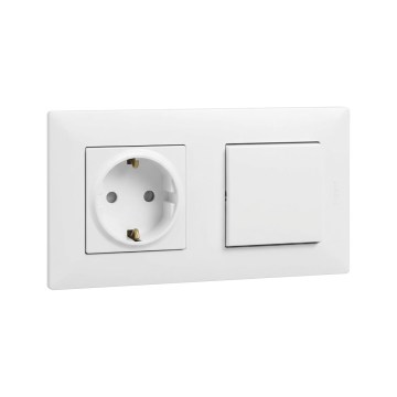 Legrand - побутова розетка SCHUKO та однополюсний вимикач № 1 з рамкою NILOE STEP, 250 В, у білому кольорі