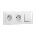 Legrand - Подвійна побутова розетка і однополюсний вимикач № 1 з рамкою NILOE 250V білий
