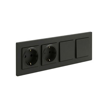 Legrand - Подвійна побутова розетка SCHUKO і подвійний однополюсний вимикач № 1 з рамкою NILOE STEP 250V чорний
