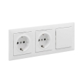 Legrand - Подвійна побутова розетка SCHUKO та однополюсний вимикач № 1 з рамкою SUNO 250V білий