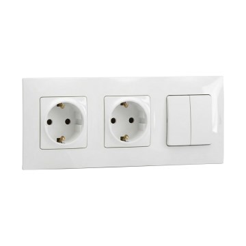 Legrand - Подвійна побутова розетка SCHUKO та подвійний серійний вимикач № 5 з рамкою NILOE 250V білий