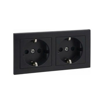 Legrand - Подвійна побутова розетка SCHUKO з рамкою SUNO 250V чорна