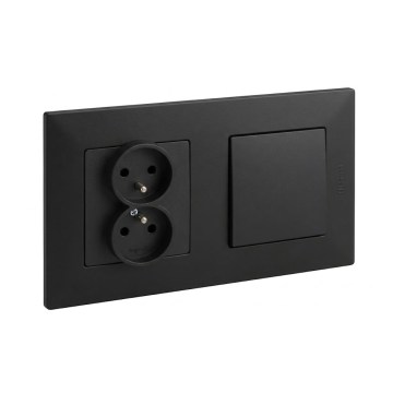 Legrand - Подвійна побутова розетка та однополюсний вимикач з рамкою NILOE STEP 250V чорна