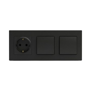 Legrand - Подвійний однополюсний вимикач № 1 та домашня розетка SCHUKO з рамкою NELOE STEP 250V чорна