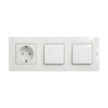 Legrand - Подвійний однополюсний вимикач № 1 та домашня розетка SCHUKO з рамкою NILOE 250V біла