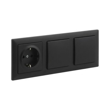 Legrand - Подвійний однополюсний вимикач № 1 та побутова розетка SCHUKO з рамкою SUNO, 250 В, чорний