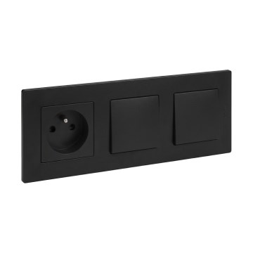 Legrand - Подвійний однополюсний вимикач № 1 та побутова розетка з рамкою NILOE STEP 250V у чорному кольорі
