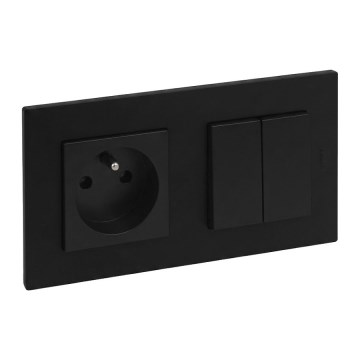 Legrand - Подвійний сходовий вимикач 6+6 та побутова розетка з рамкою NILOE STEP 250V чорний