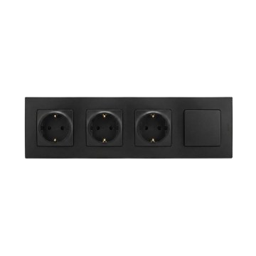 Legrand - Потрійна домашня розетка SCHUKO та однополюсний вимикач № 1 з рамкою 250V NILOE чорного кольору