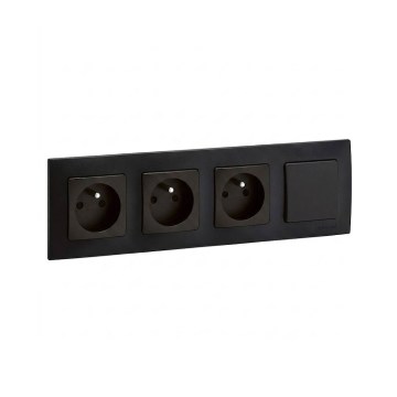 Legrand - Потрійна побутова розетка і однополюсний вимикач № 1 з рамкою NILOE, 250 В, чорний