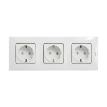 Legrand - Потрійна побутова розетка SCHUKO з рамкою NILOE, 250 В, біла