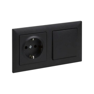 Legrand - Розетка для дому SCHUKO та однополюсний вимикач № 1 з рамкою SUNO 250V чорний