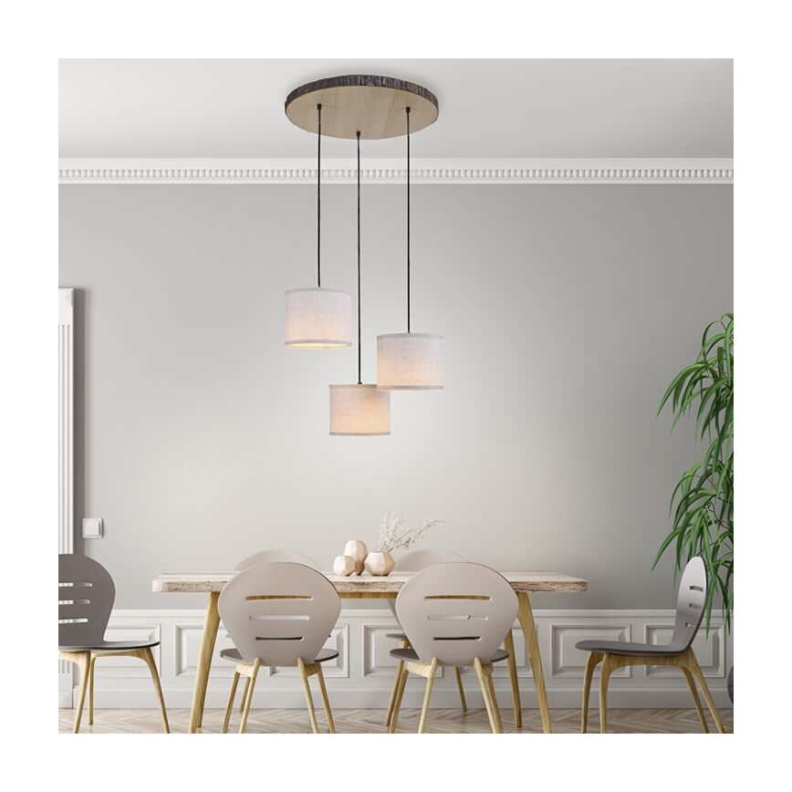 Leuchten Direkt 11236-79 - Люстра на тросі BARK 3xE27/40W/230V дерево