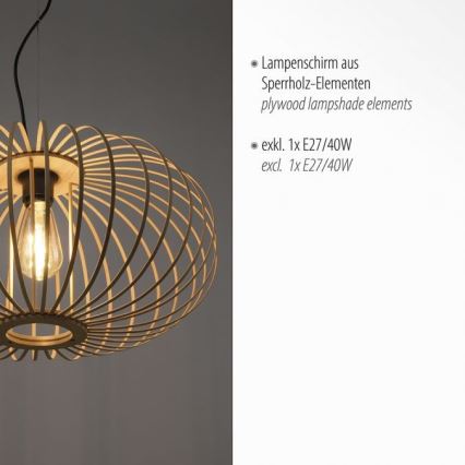 Leuchten Direkt 11409-79 - Підвісна люстра RACOON 1xE27/40W/230V бамбук
