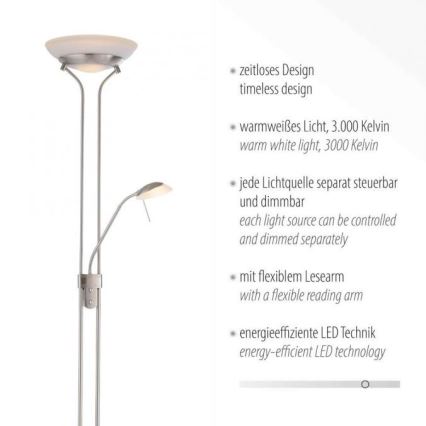 Leuchten Direkt 11730-55 - Світлодіодний торшер з регулюванням яскравості ZAHARA LED/16W/230V + LED/5W