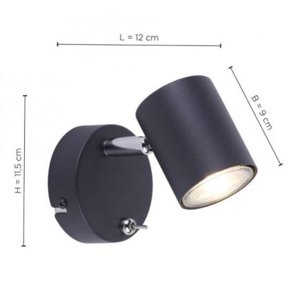 Leuchten Direkt 11941-13 - Светодиодный настенный точечный светильник TARIK 1xGU10/5W/230V черный
