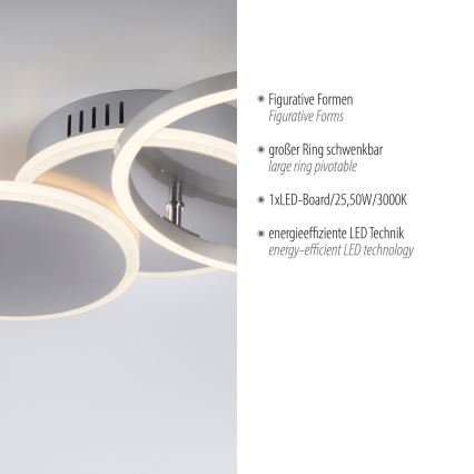 Leuchten Direkt 14116-55 - Стельовий LED світильник SEVENT LED/25,5W/230V матовий хром