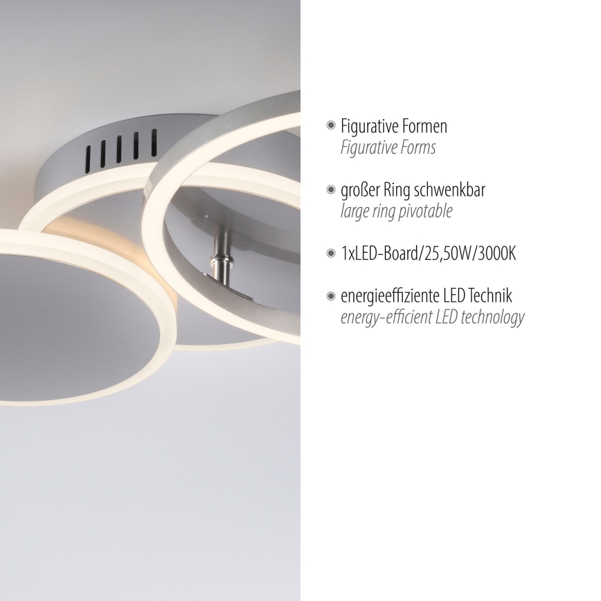 Leuchten Direkt 14116-55 - Светодиодный потолочный светильник SEVENT LED/25,5W/230V матовый хром