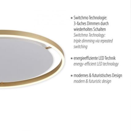 Leuchten Direkt 15392-60 - Стельовий LED світильник з регулюванням яскравості RITUS LED/30W/230V латунь
