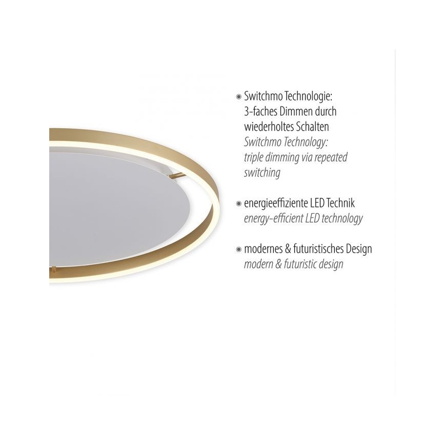 Leuchten Direkt 15392-60 - Стельовий LED світильник з регулюванням яскравості RITUS LED/30W/230V латунь