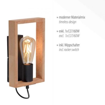 Leuchten Direkt 15654-18 - Настенный светильник FRANKY 1xE27/60W/230V акация