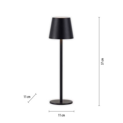 Leuchten Direkt 19250-18 - LED Вулична акумуляторна настiльна лампа з регулюванням яскравостi EURIA LED/3W/5V 2600 mAh IP54 чорний