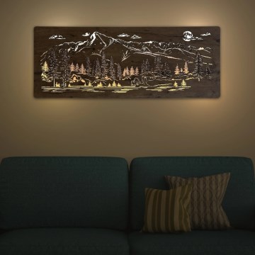 Лі-Го 23521/ОВЛ/ДУБ3 - ЛЕД настінна декоративна панель з регулюванням яскравості ЛЕД/10 Вт/5 В 30000 мА·год 130×50 см дуб/Гірська хата