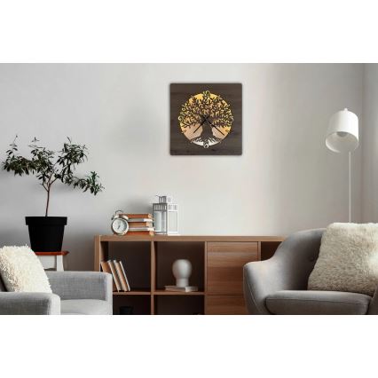 Li-Go 23537/DUB2 - Регульовані LED-годинники LED/10W/5V 20000 mAh 42x42 cm дуб/оливка у круглій рамці + пульт дистанційного керування