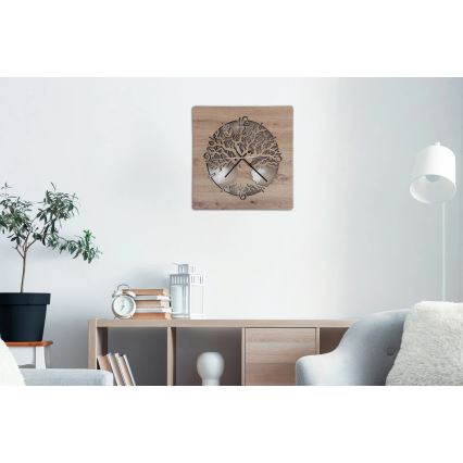 Li-Go 23537/DUB2 - Регульовані LED-годинники LED/10W/5V 20000 mAh 42x42 cm дуб/оливка у круглій рамці + пульт дистанційного керування