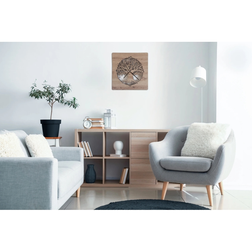 Li-Go 23537/DUB2 - Регульовані LED-годинники LED/10W/5V 20000 mAh 42x42 cm дуб/оливка у круглій рамці + пульт дистанційного керування