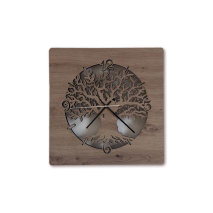 Li-Go 23537/DUB2 - Регульовані LED-годинники LED/10W/5V 20000 mAh 42x42 cm дуб/оливка у круглій рамці + пульт дистанційного керування