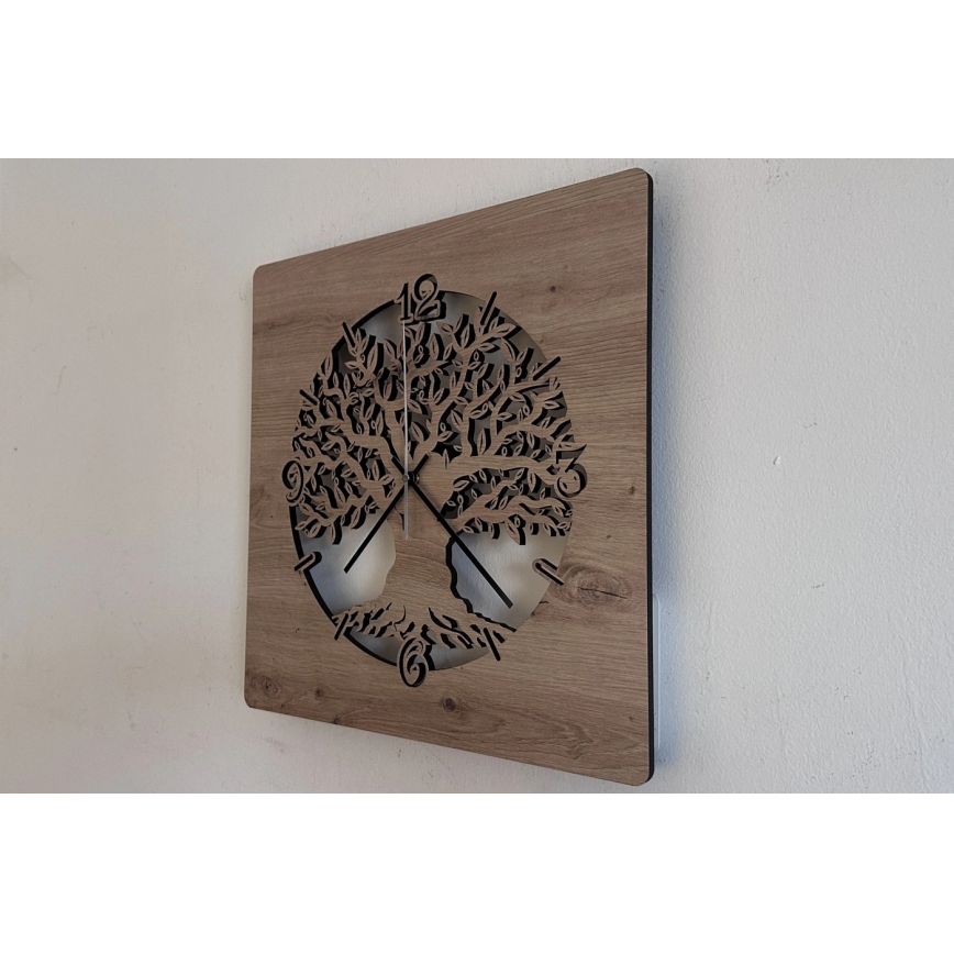 Li-Go 23537/DUB2 - Регульовані LED-годинники LED/10W/5V 20000 mAh 42x42 cm дуб/оливка у круглій рамці + пульт дистанційного керування