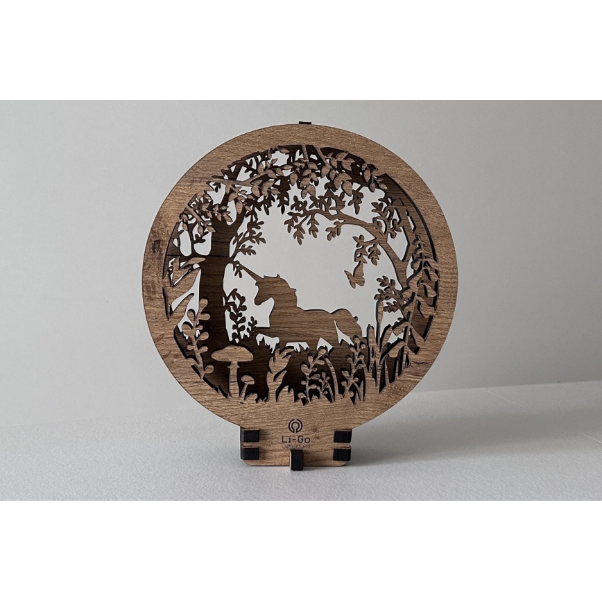 Li-Go 23568/DUB2 - Світлодіодна настільна декорація з регулюванням яскравості LED/12W/230V 20x22 см дуб/єдиноріг