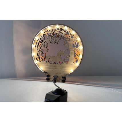 Li-Go 23568/DUB2 - Світлодіодна настільна декорація з регулюванням яскравості LED/12W/230V 20x22 см дуб/єдиноріг