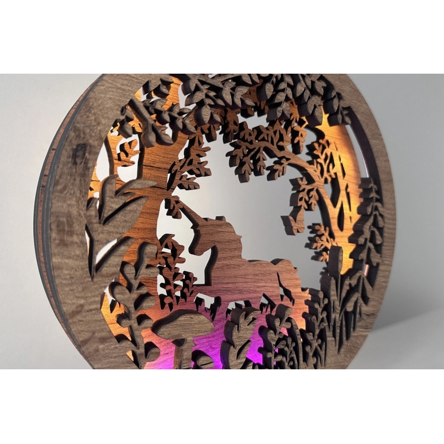 Li-Go 23568/DUB2 - Світлодіодна настільна декорація з регулюванням яскравості LED/12W/230V 20x22 см дуб/єдиноріг