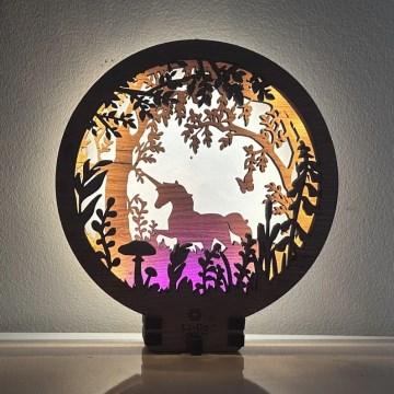 Li-Go 23568/DUB2 - Світлодіодна настільна декорація з регулюванням яскравості LED/12W/230V 20x22 см дуб/єдиноріг