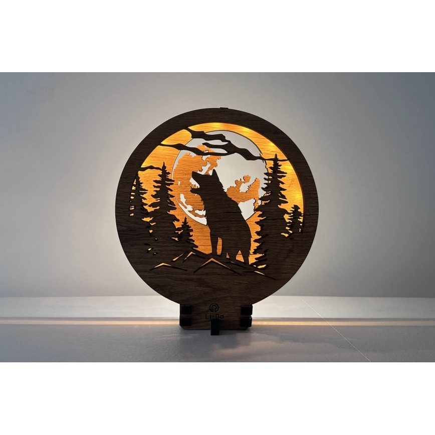 Li-Go 23574/DUB2 - LED настольная декоративная лампа с диммером LED/12W/230V 20x22 см дуб/Волк и луна