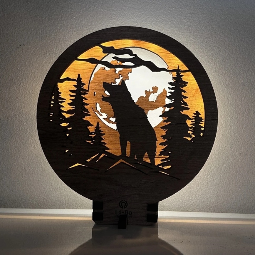 Li-Go 23574/DUB2 - LED настольная декоративная лампа с диммером LED/12W/230V 20x22 см дуб/Волк и луна