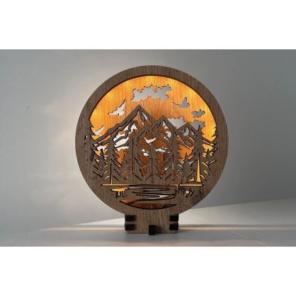 Li-Go 23583/DUB2 - регульована світлодіодна настільна декорація LED/12W/230V 20x22 см дуб/Гори й ліс